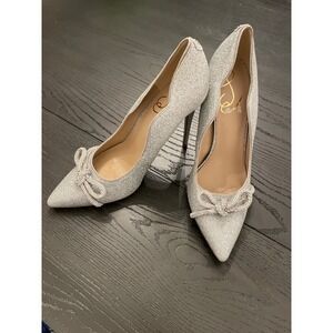 Sam Edelman Silver Glitter Pointed-Toe Bow Pumps